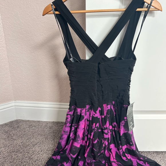bebe Black and Magenta One-Shoulder Dress with Embellished Waist - Picture 2 of 4
